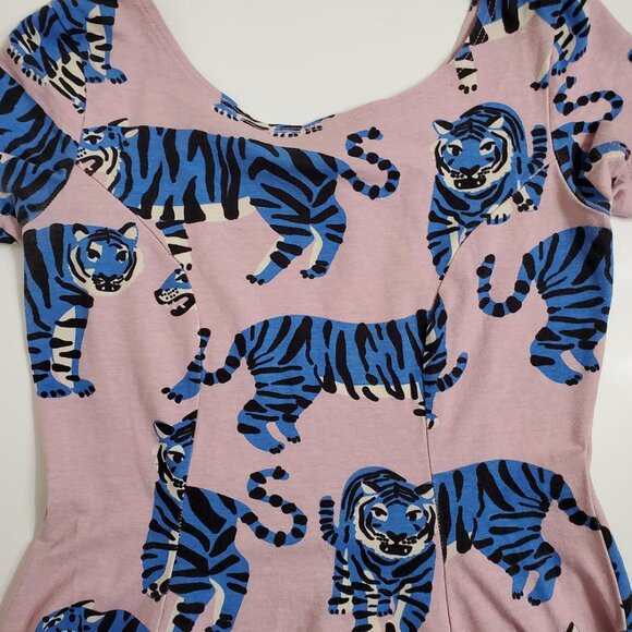 NOOWORKS Womens Cha Cha Mini Dress Small Blue Tiger Print Short Sleeve - Picture 11 of 14